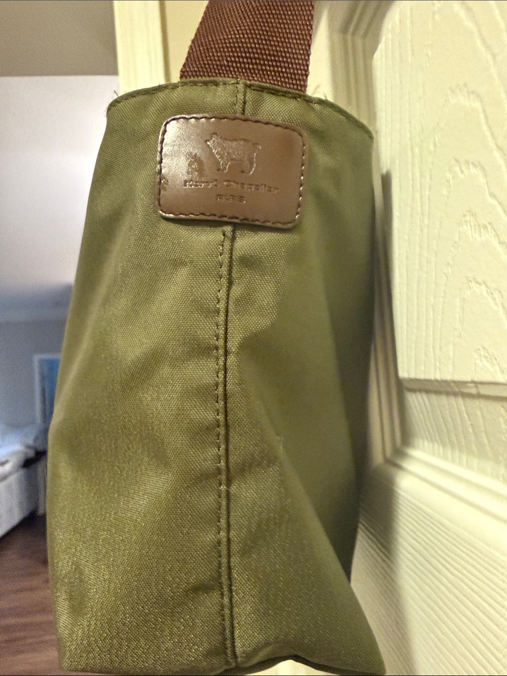 Hervé Chaplier Paris Vintage Olive Canvas Boat  Tote with Brown Strap GUC